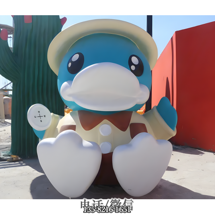 席地而坐的玻璃鋼開通鴨子公仔 席地而坐的玻璃鋼開通鴨子公仔